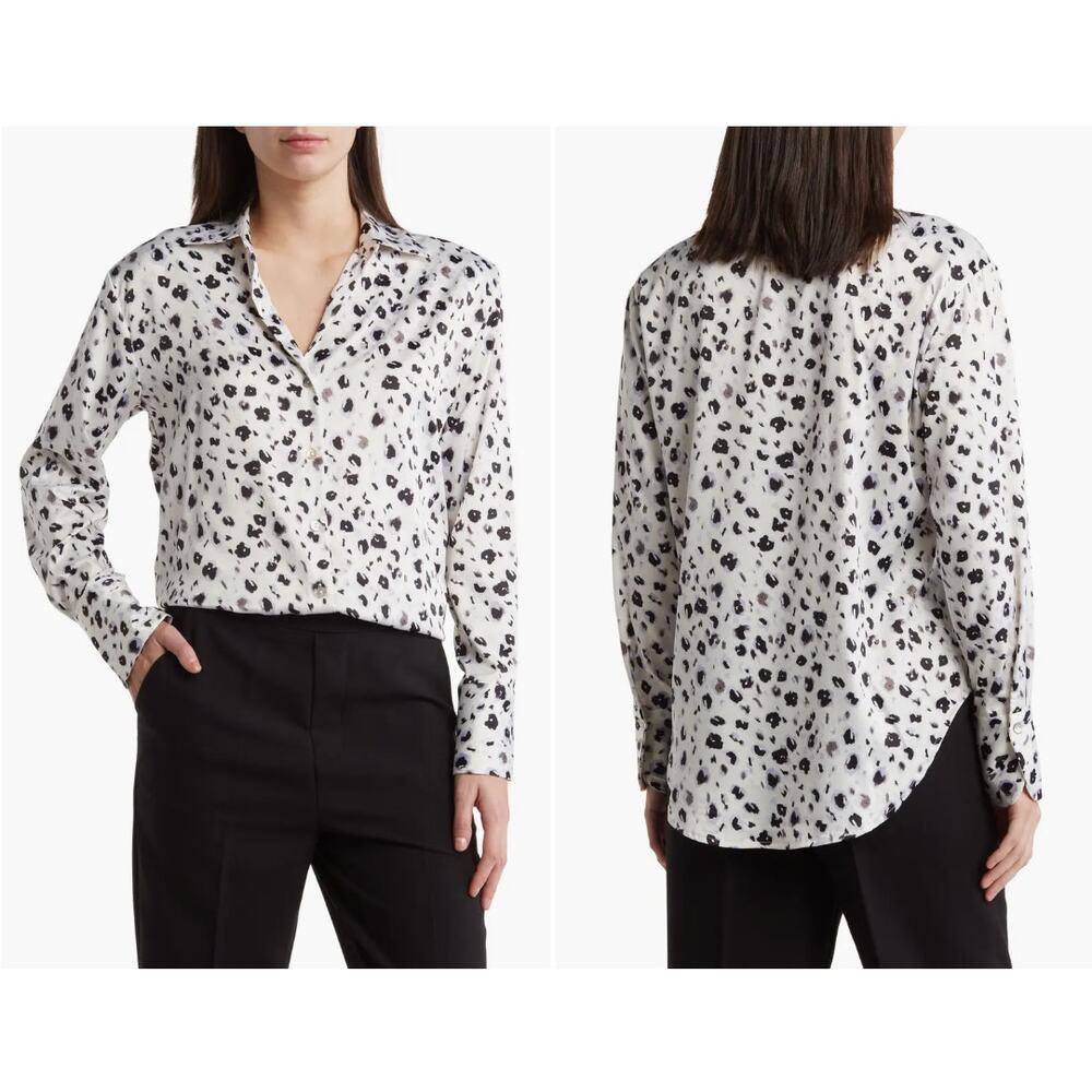 Women's Black and White Leopard Print Blouse